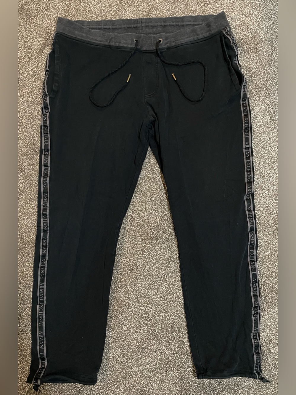 Armani Exchange Black Jogger Sweatpants with Gray Waistband & Branded Side Tape